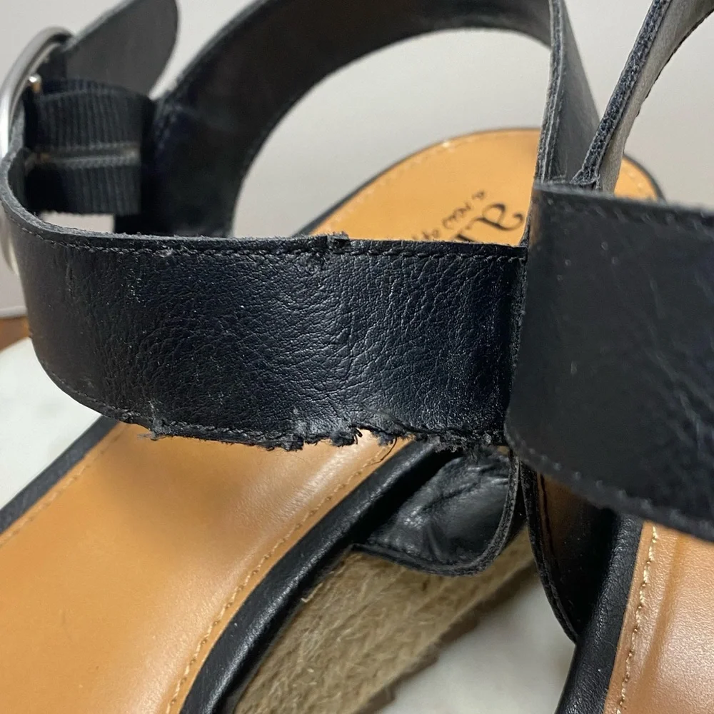a.n.a Emily Black GenZ Wedge Sandals Espadrilles Platform Leather Size 11